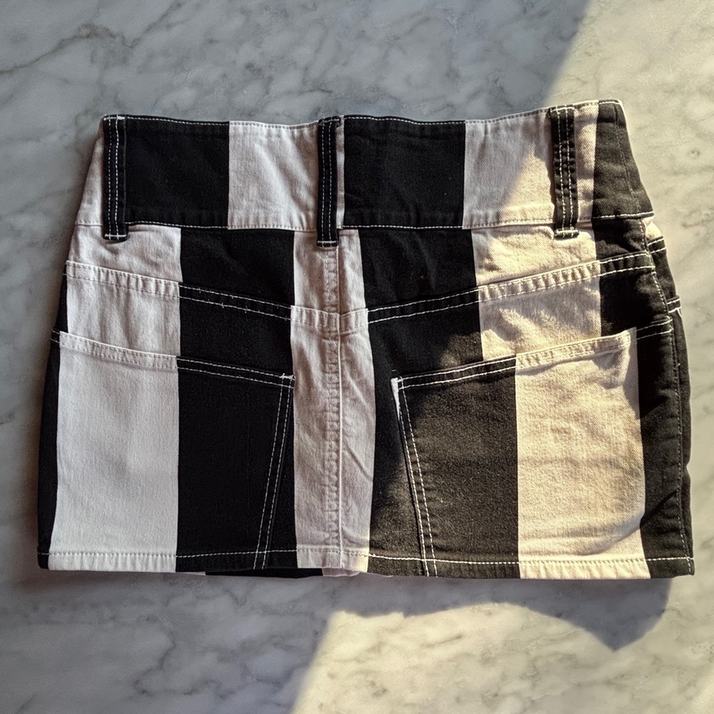 Size Small - Cheap Monday Y2K Patchwork Denim Mini Skirt Black White Low Rise - Picture 6 of 7